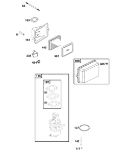 Air Cleaner, Carburetor Diagram and Parts List for 86432-0136-E1  Briggs and Stratton Engine